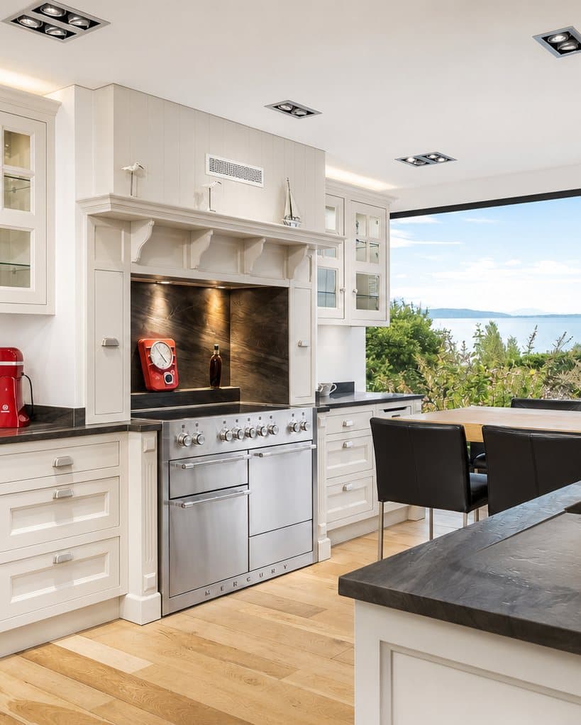 Full-height storage and wooden worktop after renovation